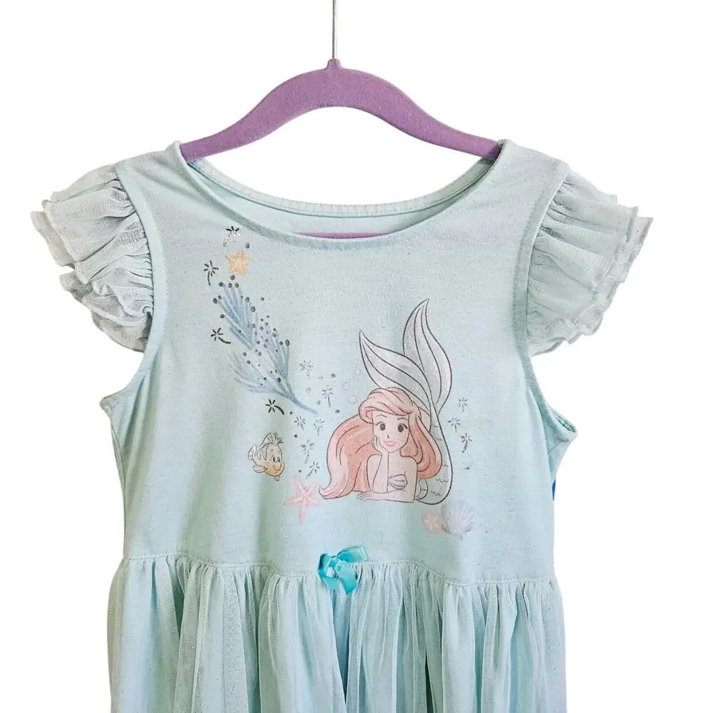 Disney Girls Size 7/8 Pajama Dress Light Blue Ariel Mermaid Princess Nightie